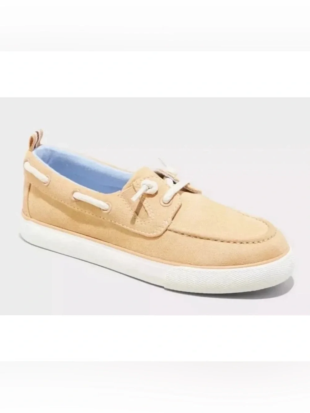 Cat & Jack Suede Boat Shoe in Beige with White Accents Sz 13